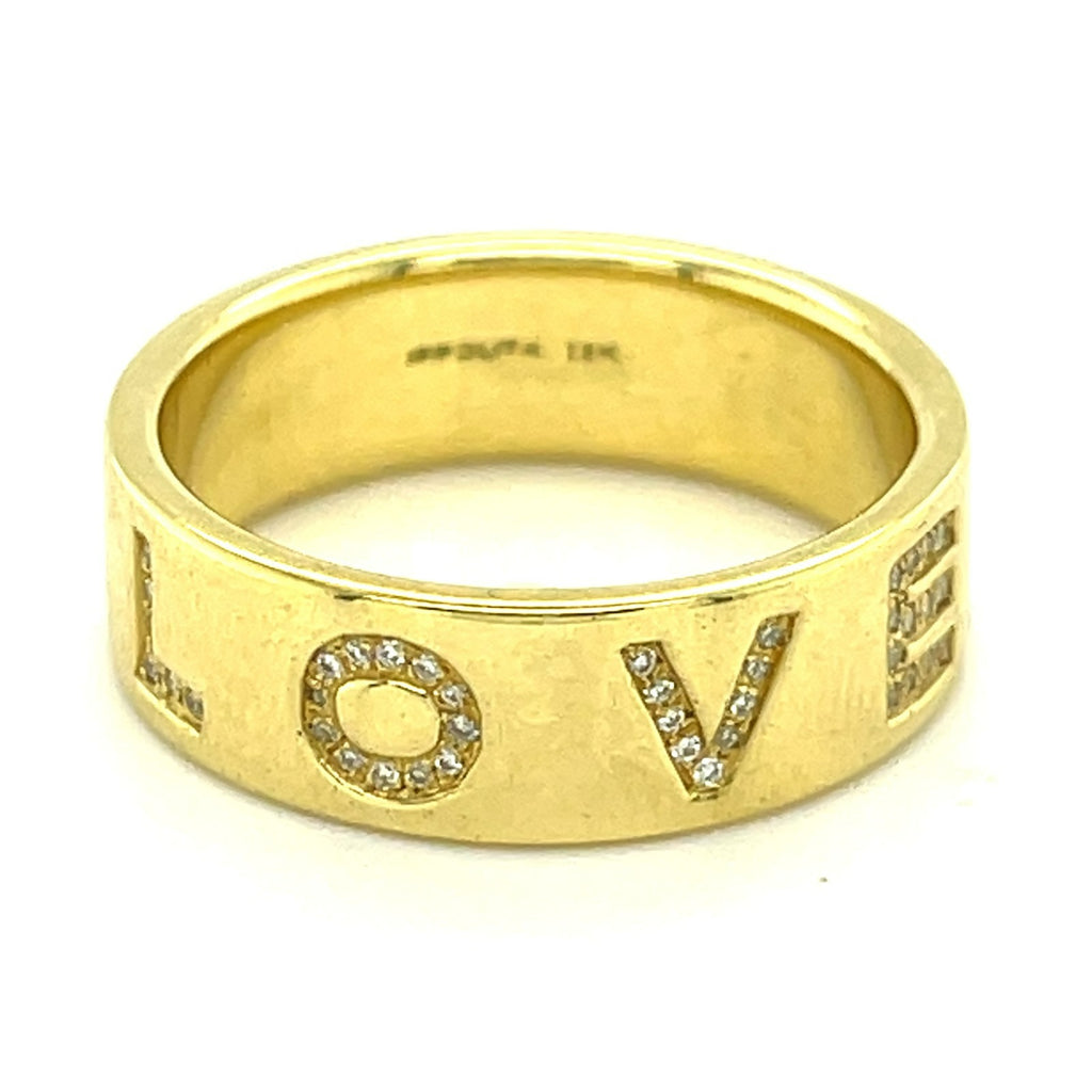 Ippolita 18k Yellow Gold Band Ring with "LOVE" in Melee Diamonds Size 7