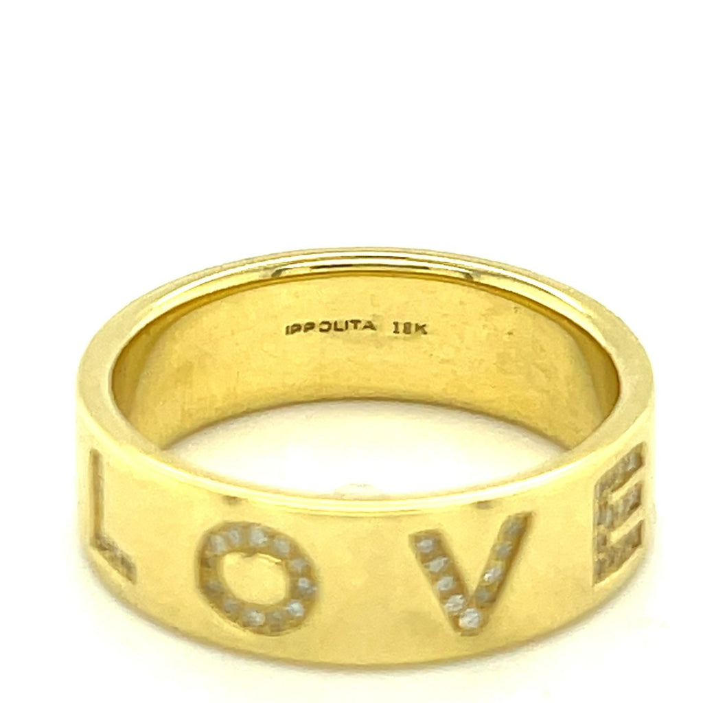 Ippolita 18k Yellow Gold Band Ring with "LOVE" in Melee Diamonds Size 7