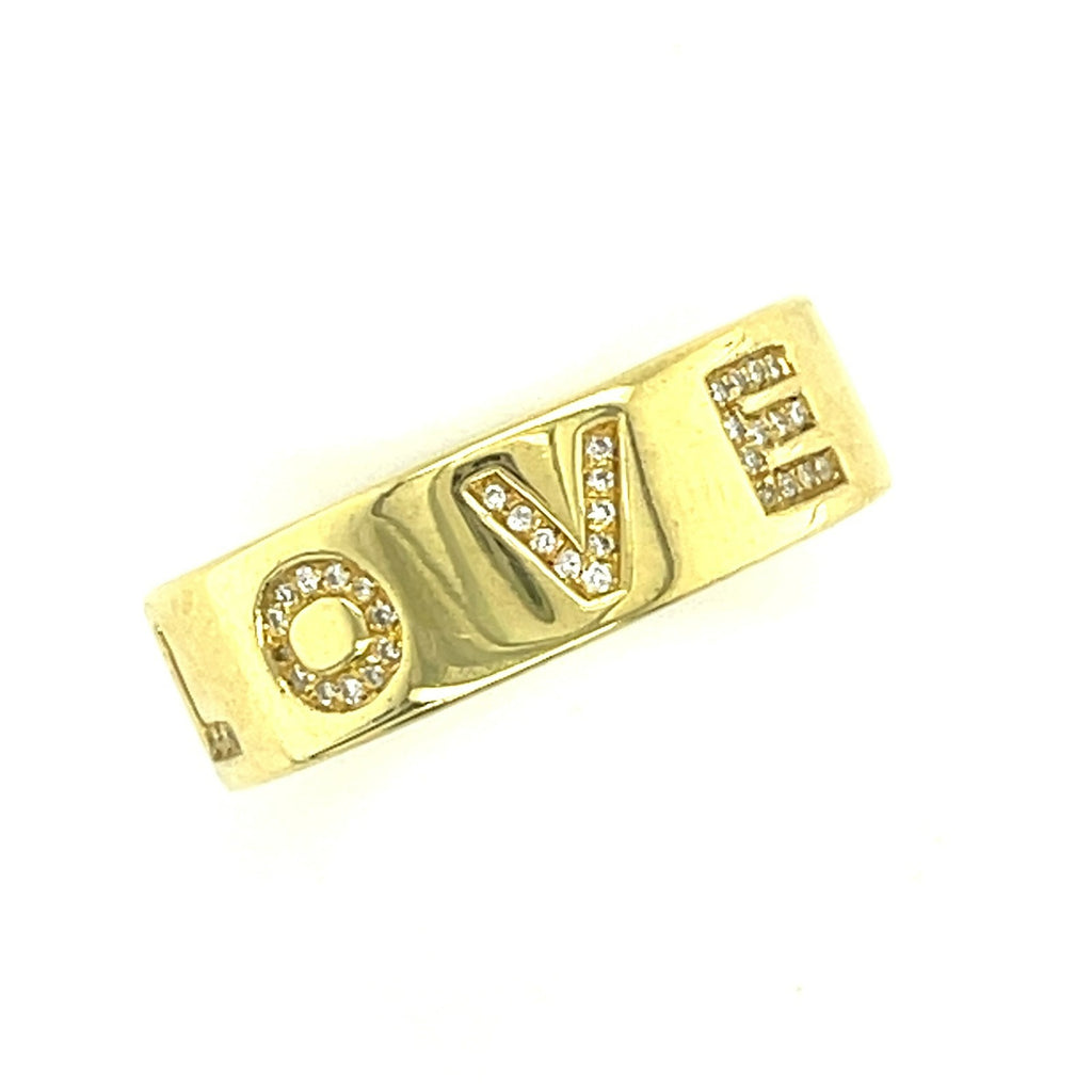 Ippolita 18k Yellow Gold Band Ring with "LOVE" in Melee Diamonds Size 7