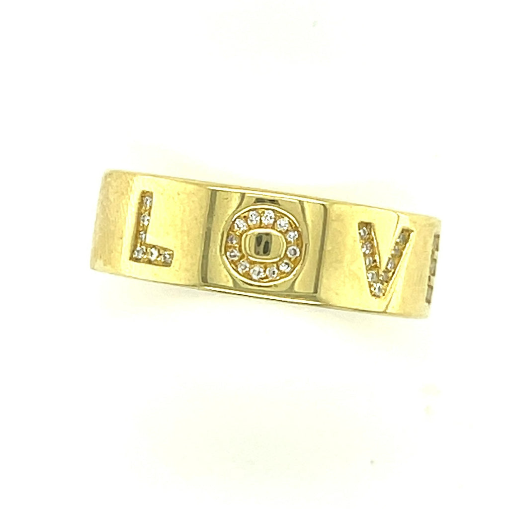 Ippolita 18k Yellow Gold Band Ring with "LOVE" in Melee Diamonds Size 7