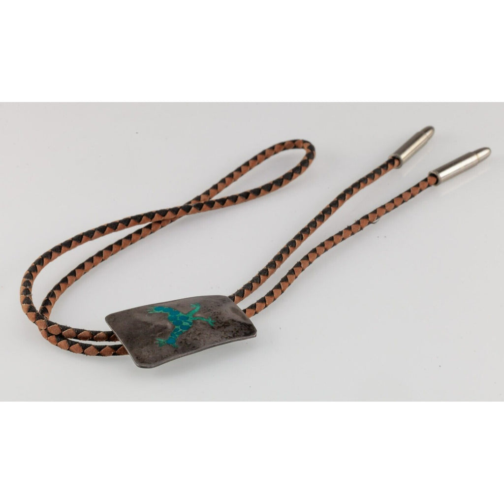 Sterling Silver Bolo Tie with Turquoise Inlay Chicken Emblem and Braid ...