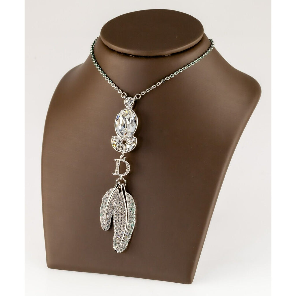 Dior Crystal Costume Pendant with Feather Motif 18" Chain w/ Original Pouch