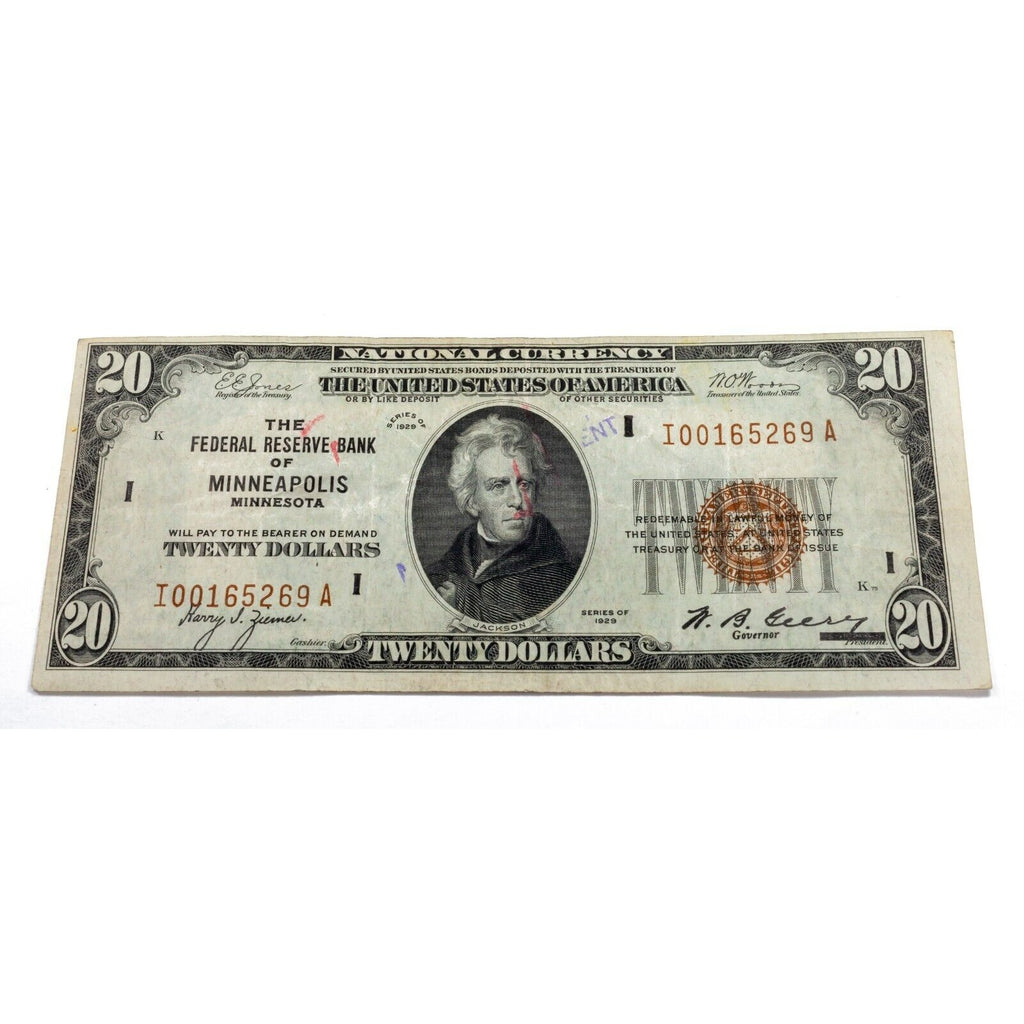 1929 $20 National Currency Note in XF Condition FR #1870-I
