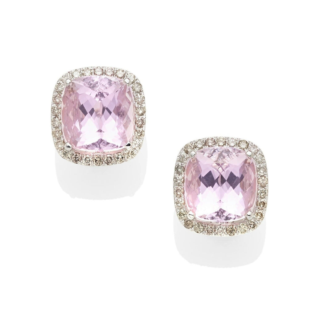Assil 18k White Gold Kunzite and Colored 5.25 Ct Diamond Earrings Omega Backs