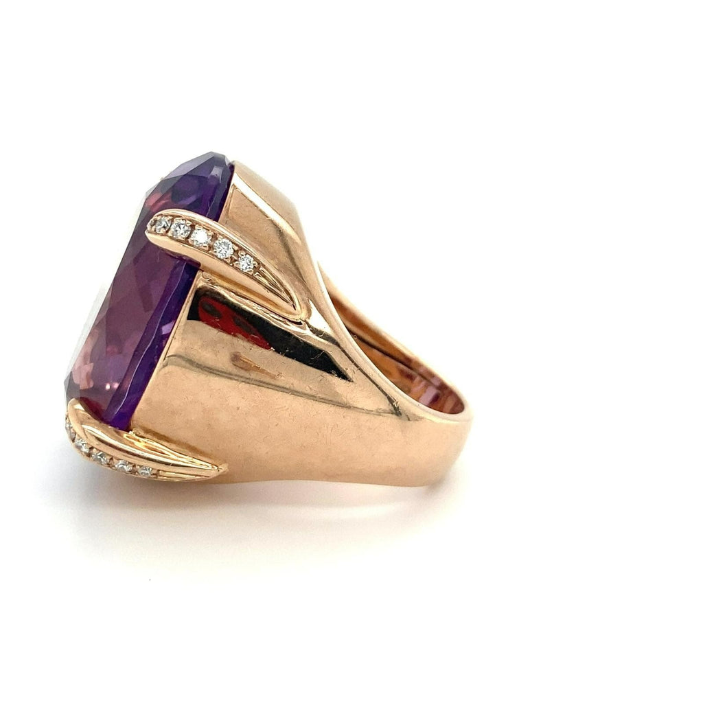 9k Rose Gold Oval Amethyst Cocktail Ring w/ Diamond Accents on Prongs Size 6.25