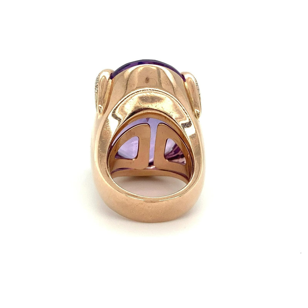 9k Rose Gold Oval Amethyst Cocktail Ring w/ Diamond Accents on Prongs Size 6.25