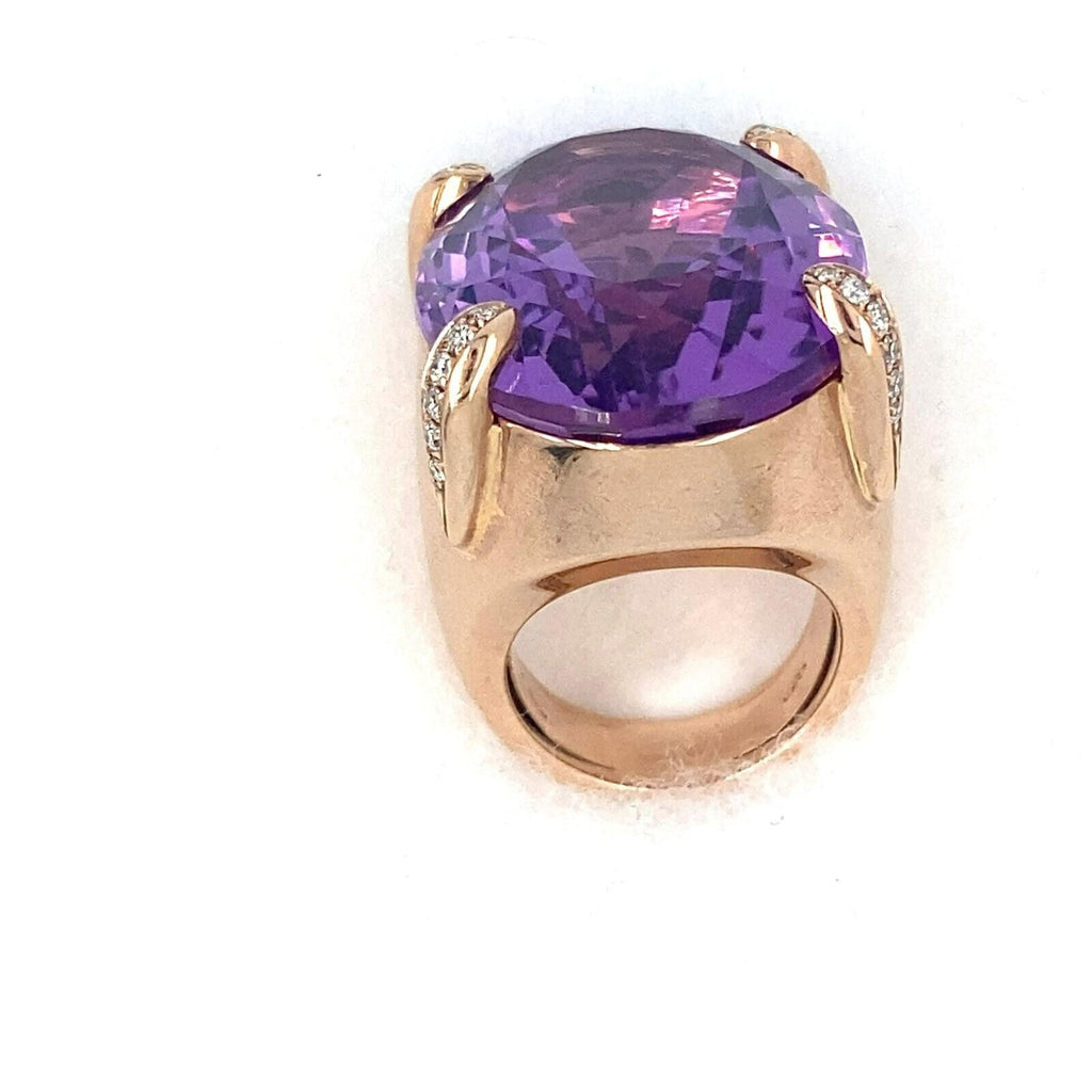 9k Rose Gold Oval Amethyst Cocktail Ring w/ Diamond Accents on Prongs Size 6.25