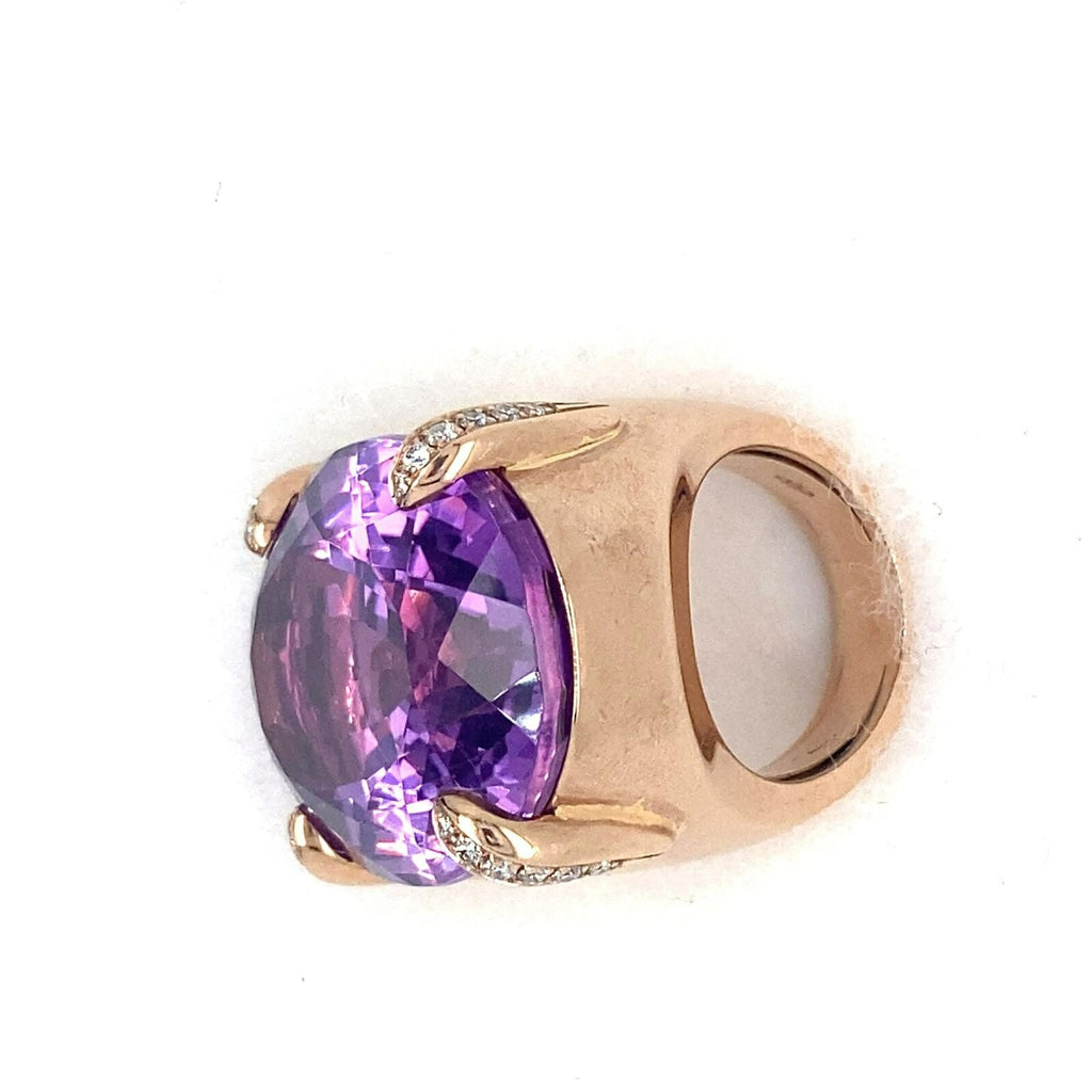 9k Rose Gold Oval Amethyst Cocktail Ring w/ Diamond Accents on Prongs Size 6.25