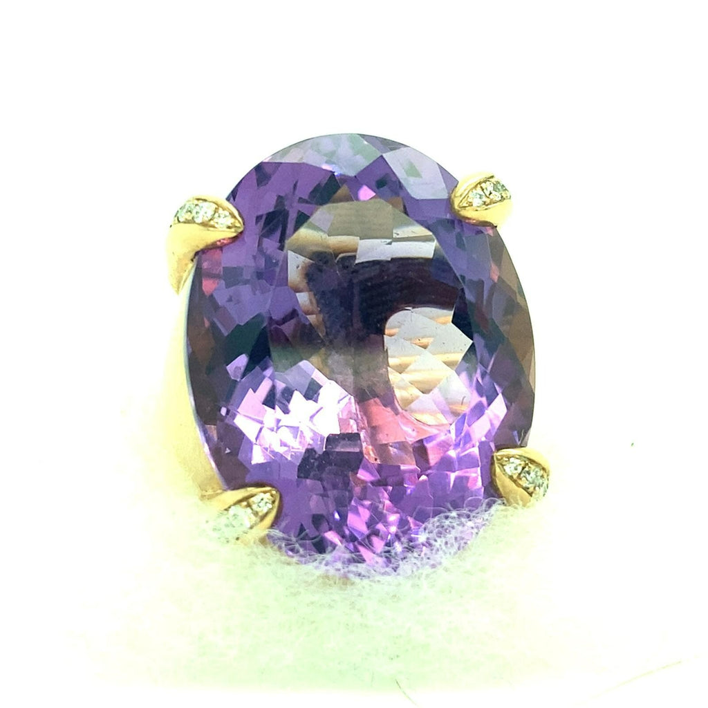 9k Rose Gold Oval Amethyst Cocktail Ring w/ Diamond Accents on Prongs Size 6.25