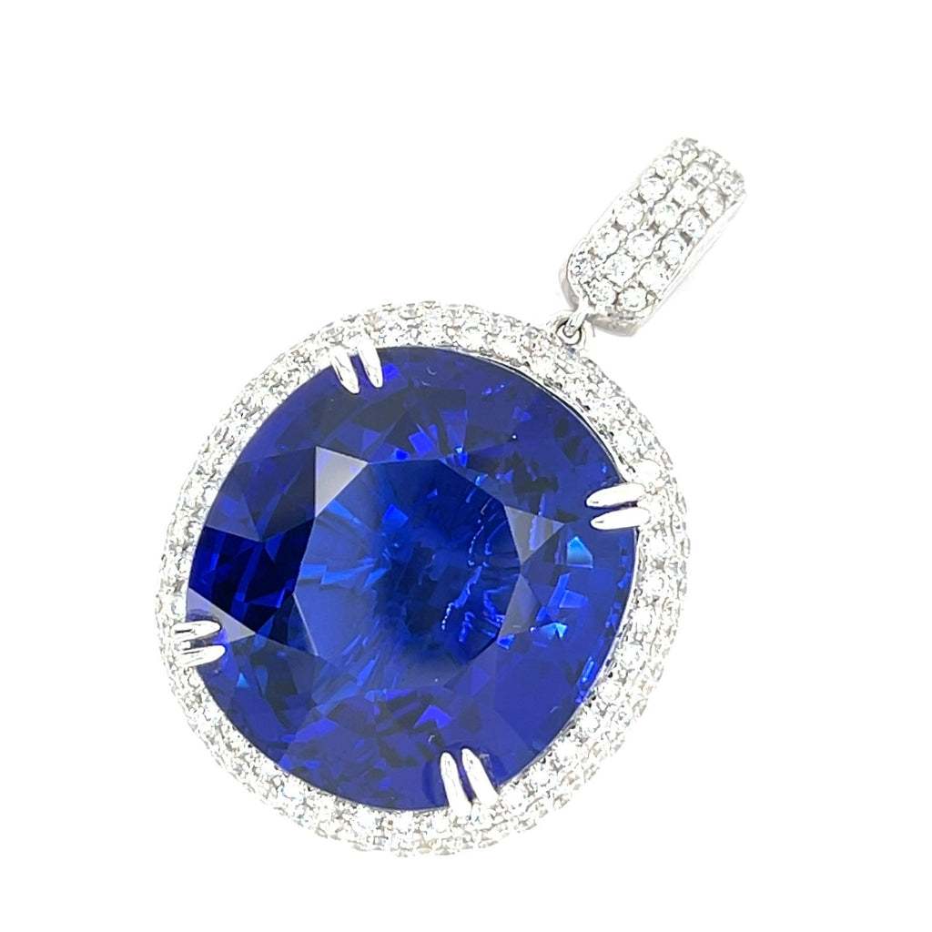 18K White Gold Pendant 35.39 ct Tanzanite Center w/ 2.44 ct Diamond Accents