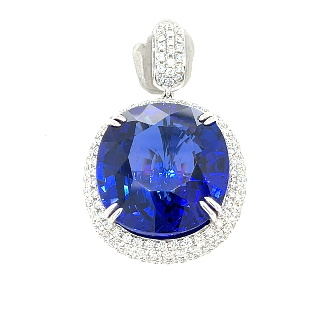 18K White Gold Pendant 35.39 ct Tanzanite Center w/ 2.44 ct Diamond Accents