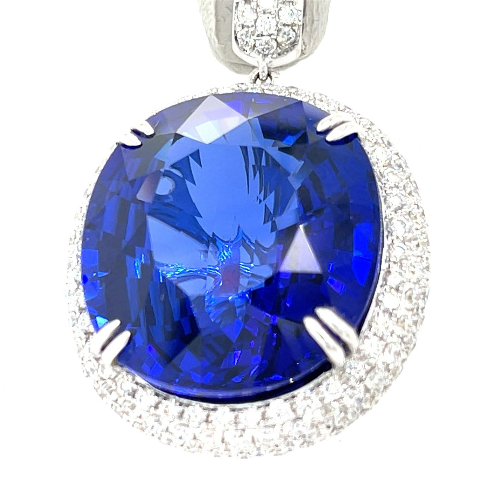 18K White Gold Pendant 35.39 ct Tanzanite Center w/ 2.44 ct Diamond Accents
