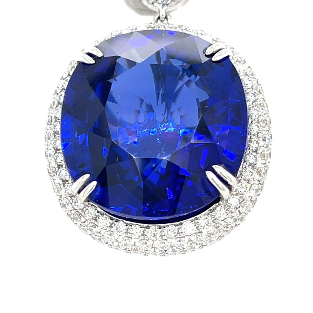 18K White Gold Pendant 35.39 ct Tanzanite Center w/ 2.44 ct Diamond Accents
