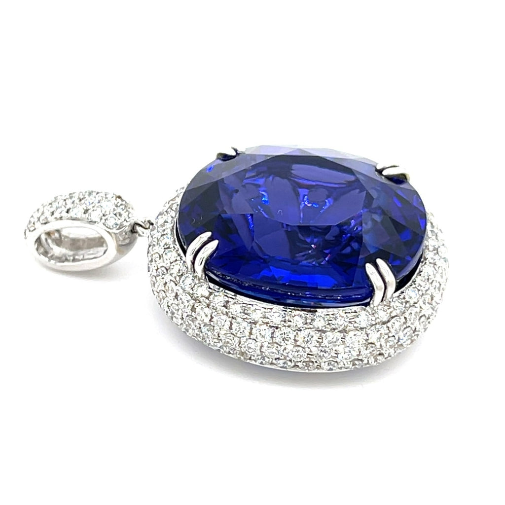 18K White Gold Pendant 35.39 ct Tanzanite Center w/ 2.44 ct Diamond Accents