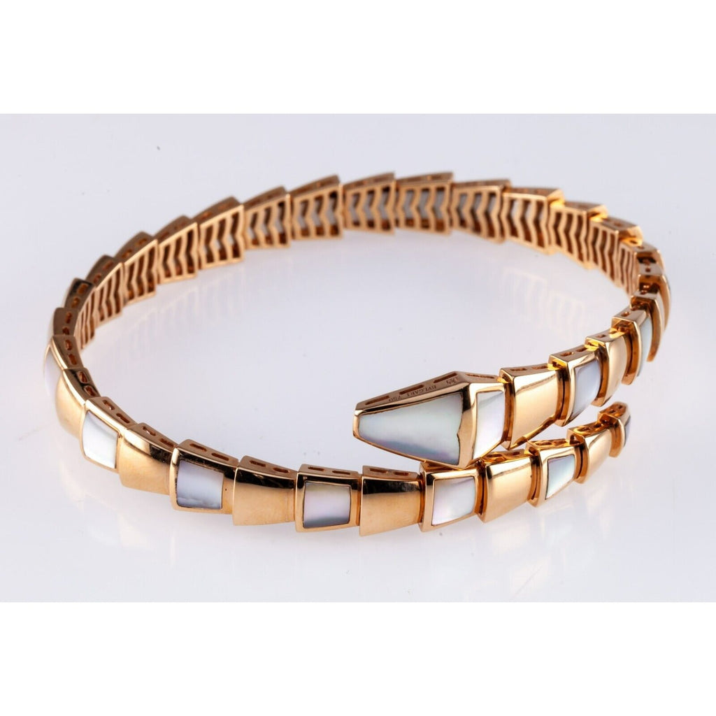 Bulgari Bvlgari 18k Rose Gold Serpenti Coil Bangle Bracelet with MoP Inlay