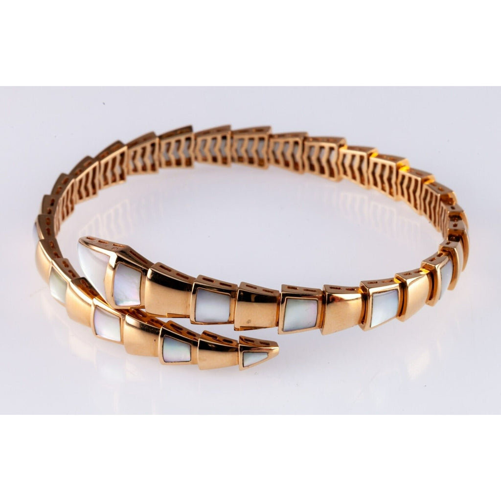Bulgari Bvlgari 18k Rose Gold Serpenti Coil Bangle Bracelet with MoP Inlay
