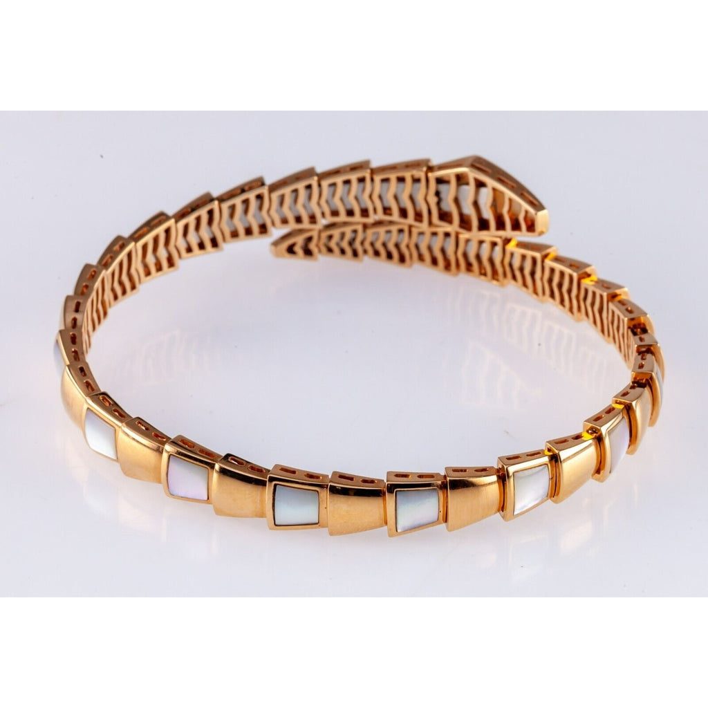 Bulgari Bvlgari 18k Rose Gold Serpenti Coil Bangle Bracelet with MoP Inlay