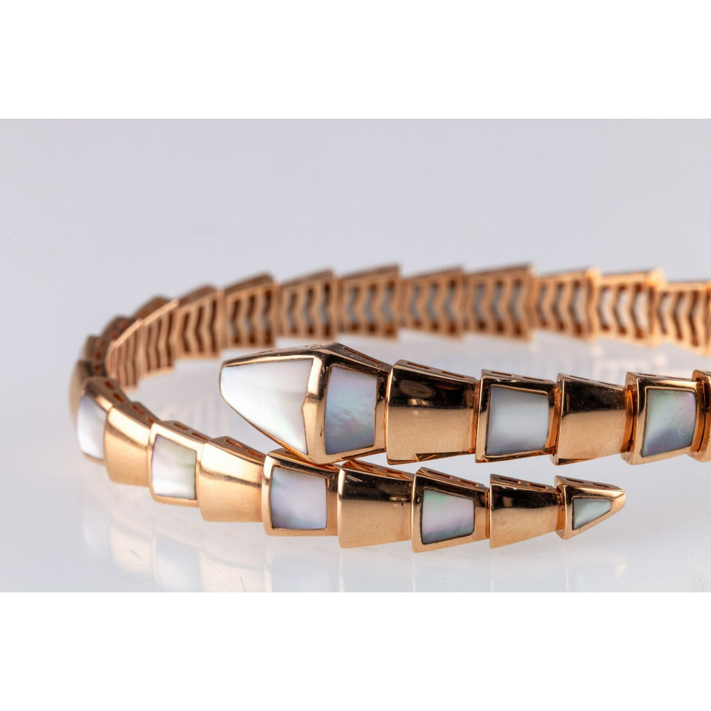Bulgari Bvlgari 18k Rose Gold Serpenti Coil Bangle Bracelet with MoP Inlay