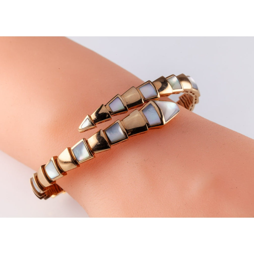 Bulgari Bvlgari 18k Rose Gold Serpenti Coil Bangle Bracelet with MoP Inlay