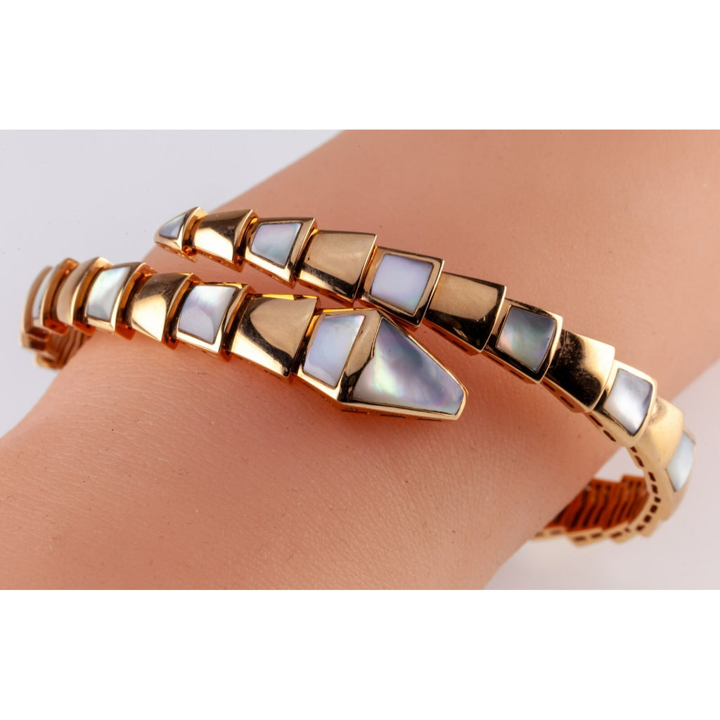 Bulgari Bvlgari 18k Rose Gold Serpenti Coil Bangle Bracelet with MoP Inlay