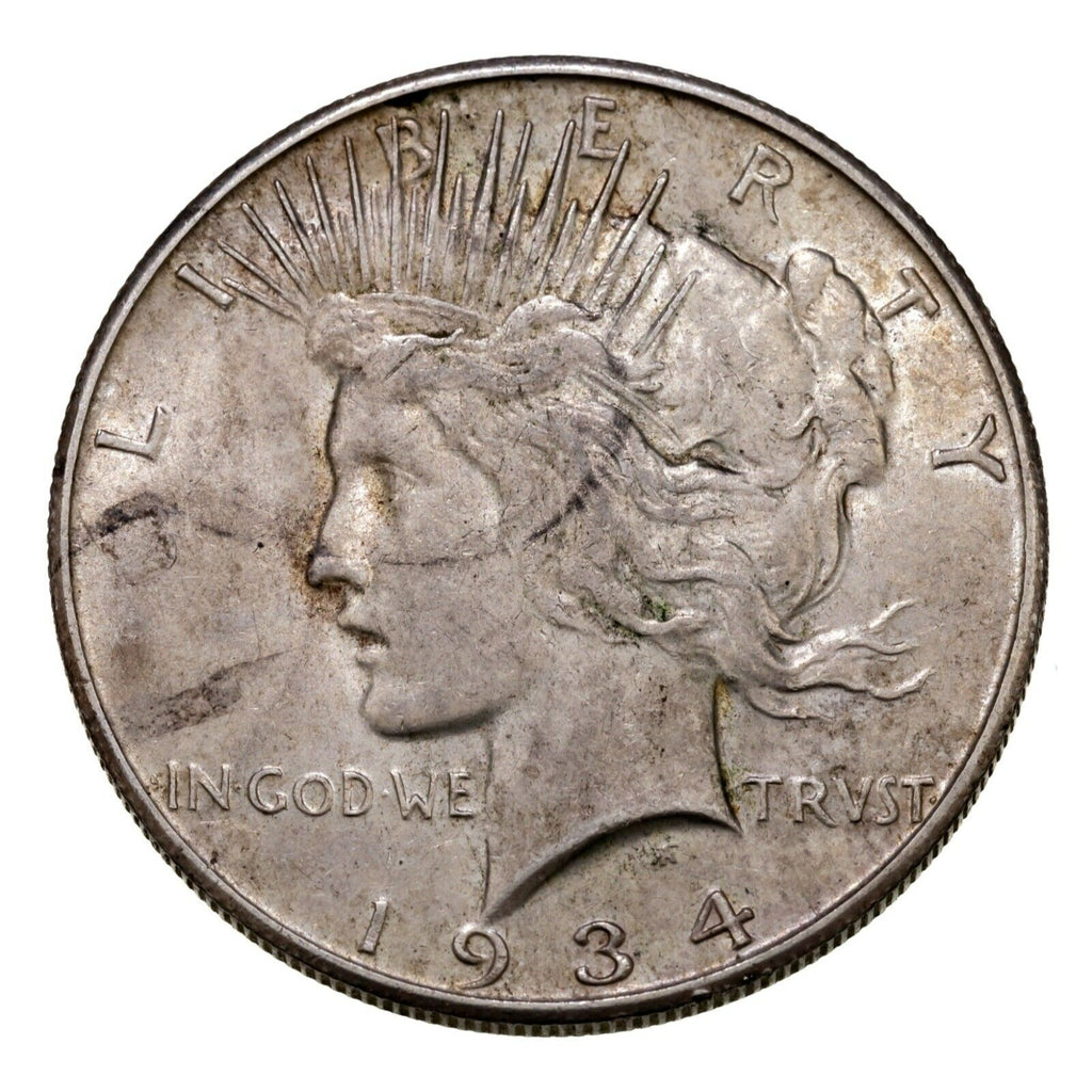 1934-S $1 Silver Peace Dollar in About Uncirculated AU Condition, Nice Luster!