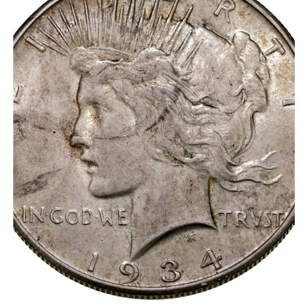 1934-S $1 Silver Peace Dollar in About Uncirculated AU Condition, Nice Luster!