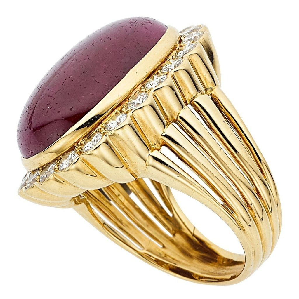 18K Yellow Gold 35.7ct Ruby Cabochon & 2.2ct Diamond Ring Size 10 20.9g