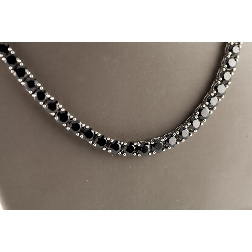 Sterling Silver Black 4 mm CZ Cubic Zirconia Tennis Necklace 16"