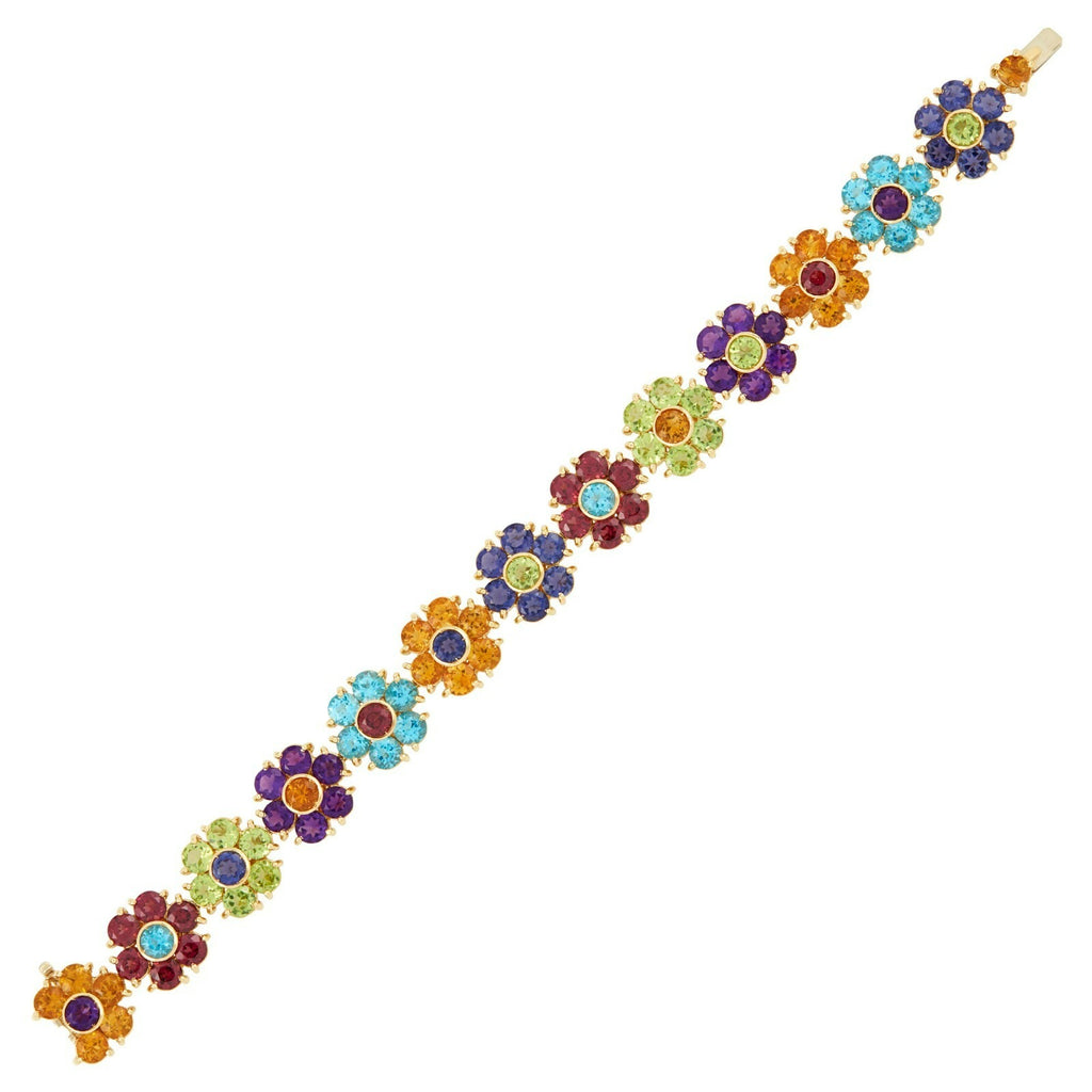 Pasquale Bruni 18k Yellow Gold Multi-Gem Flower Link Bracelet 7.5" Long 41 grams