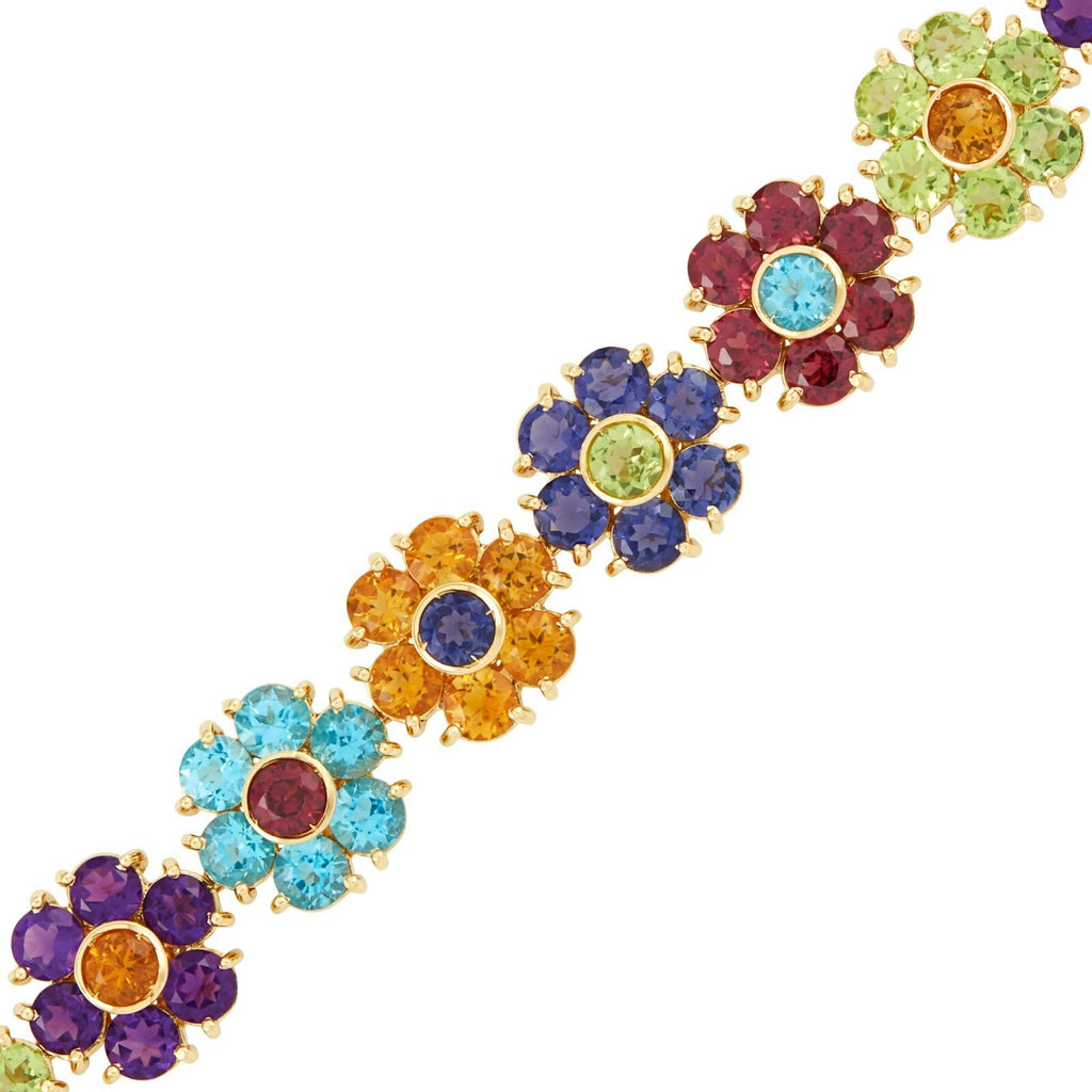Pasquale Bruni 18k Yellow Gold Multi-Gem Flower Link Bracelet 7.5" Long 41 grams