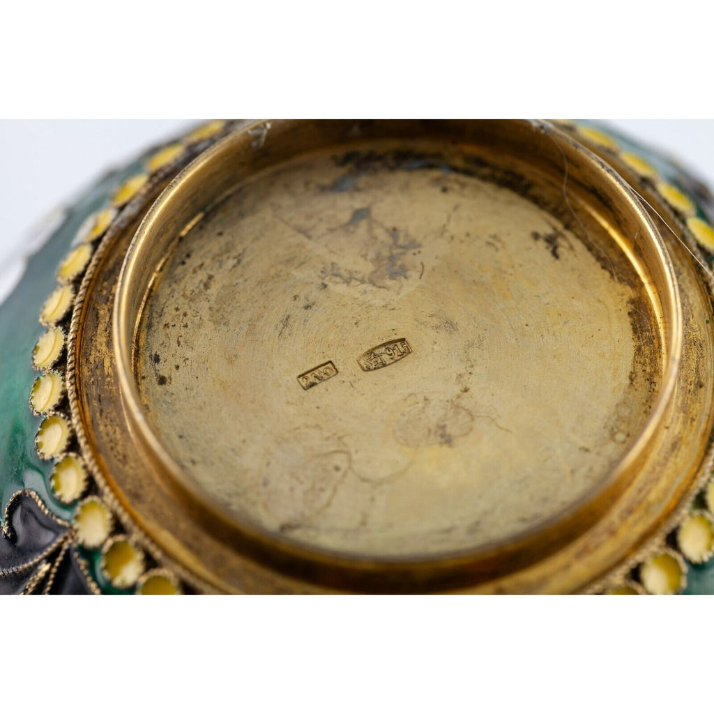 Soviet Russian Gilt 916 Silver Enamel Cloissone Tea Cup, Saucer, and Spoon 1950s