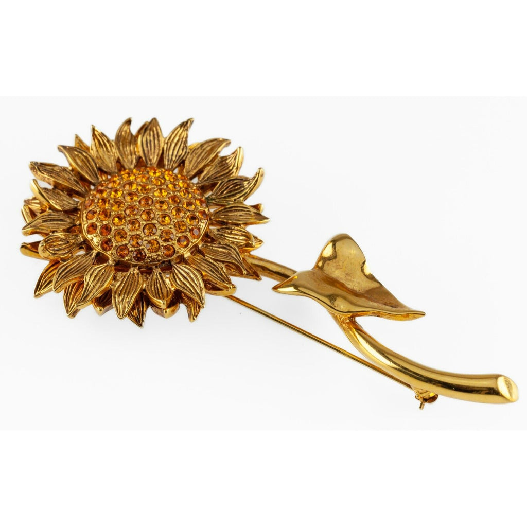 Carolee Costume Brooch Gold-Plated Sunflower with Orange Crystals