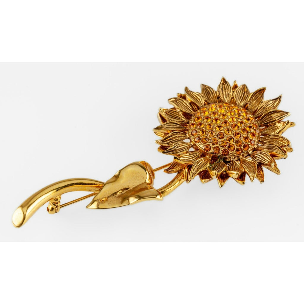 Carolee Costume Brooch Gold-Plated Sunflower with Orange Crystals