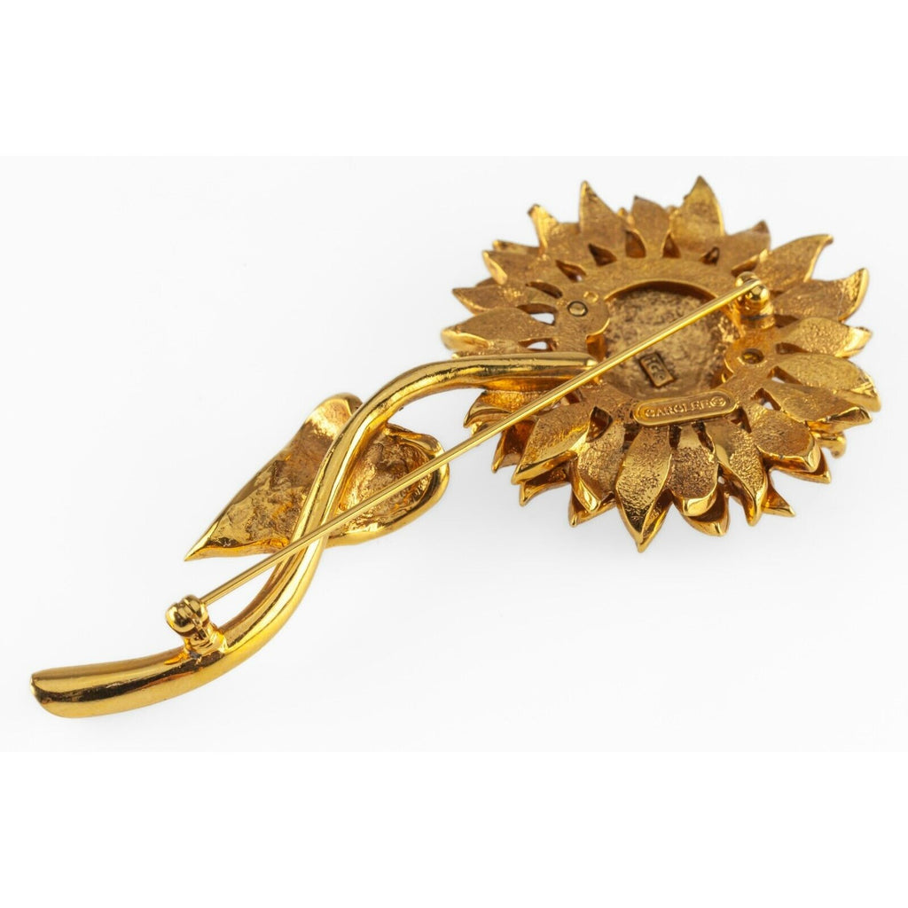 Carolee Costume Brooch Gold-Plated Sunflower with Orange Crystals