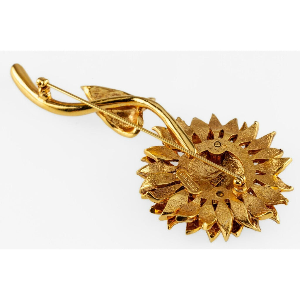 Carolee Costume Brooch Gold-Plated Sunflower with Orange Crystals