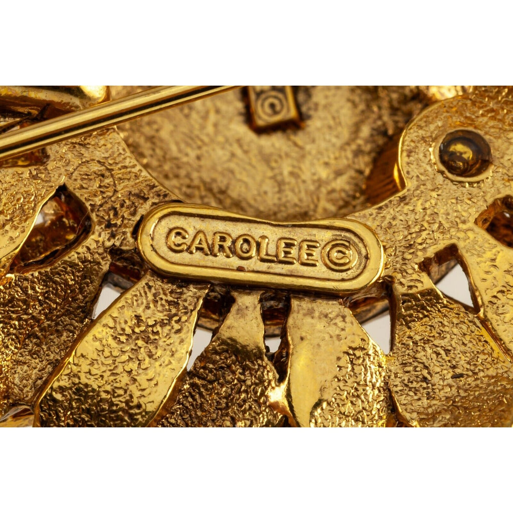 Carolee Costume Brooch Gold-Plated Sunflower with Orange Crystals