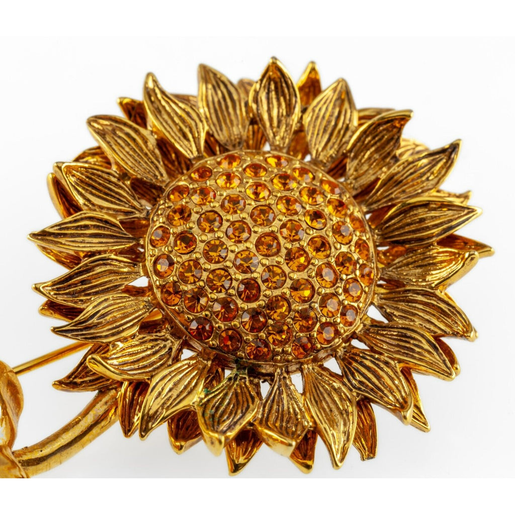 Carolee Costume Brooch Gold-Plated Sunflower with Orange Crystals