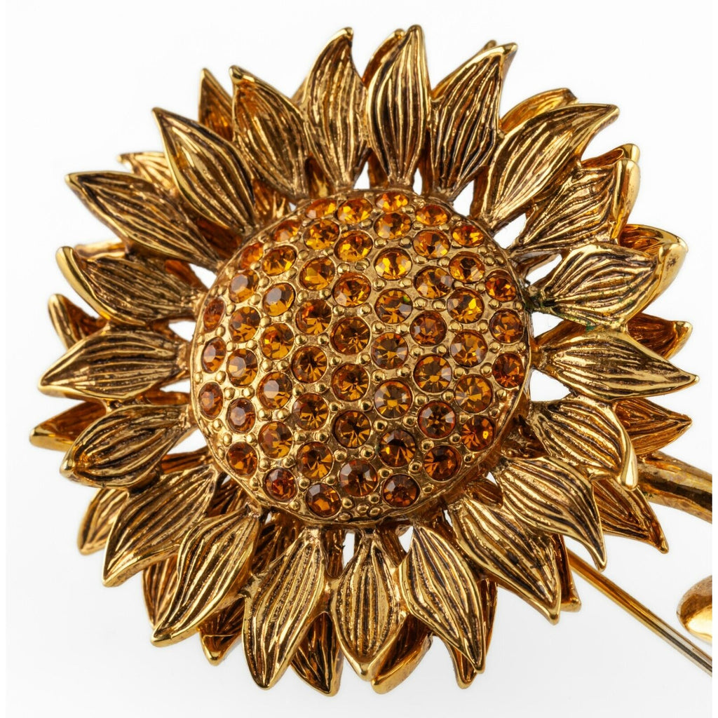 Carolee Costume Brooch Gold-Plated Sunflower with Orange Crystals