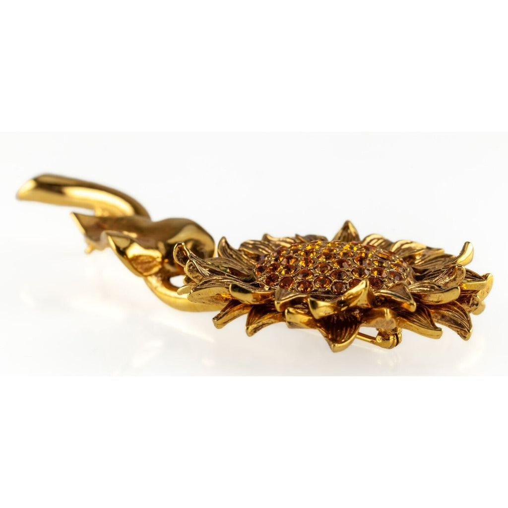 Carolee Costume Brooch Gold-Plated Sunflower with Orange Crystals