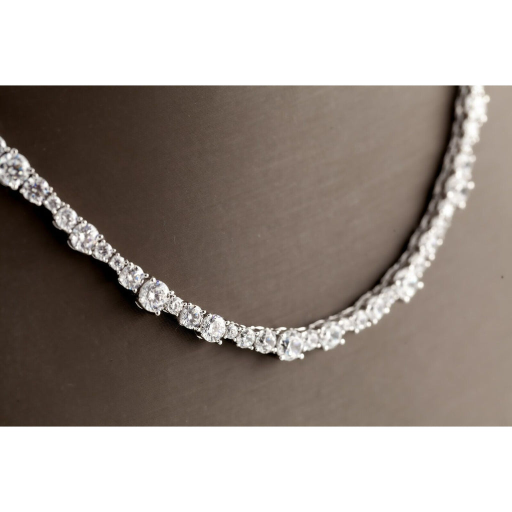 Sterling Silver Round Cubic Zirconia CZ Alternating Tennis Necklace + Bracelet