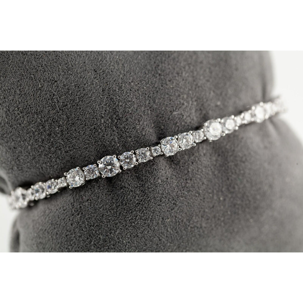 Sterling Silver Round Cubic Zirconia CZ Alternating Tennis Necklace + Bracelet