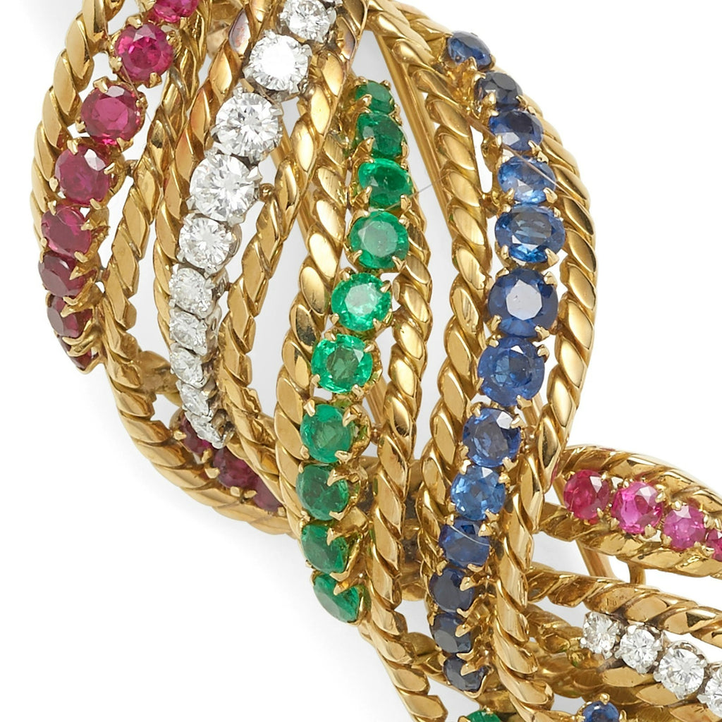 Mauboussin 18k Yellow Gold Abstract Gemstone Twist Brooch Gorgeous!