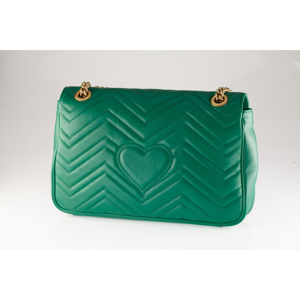 Gucci GG Medium Marmont Matelasse Green Leather Shoulder Bag Gold HW Dustbag