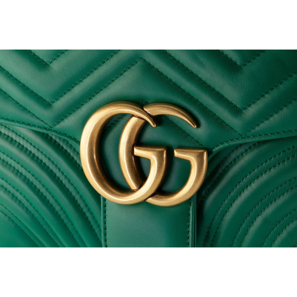 Gucci GG Medium Marmont Matelasse Green Leather Shoulder Bag Gold HW Dustbag
