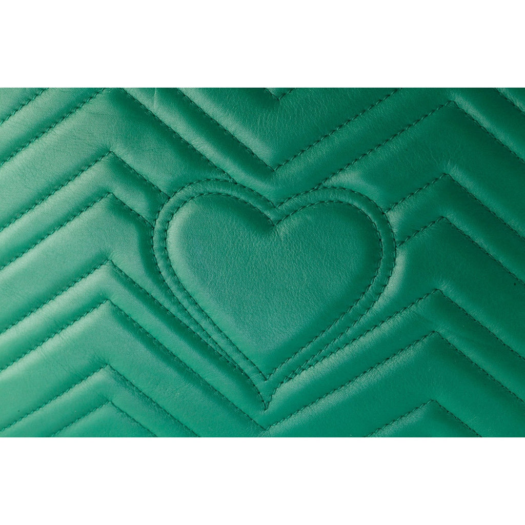 Gucci GG Medium Marmont Matelasse Green Leather Shoulder Bag Gold HW Dustbag