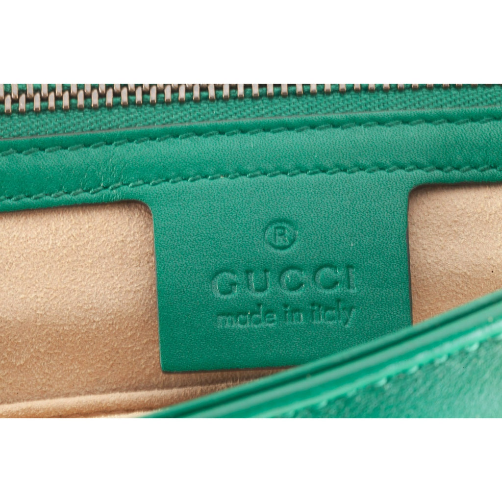 Gucci GG Medium Marmont Matelasse Green Leather Shoulder Bag Gold HW Dustbag