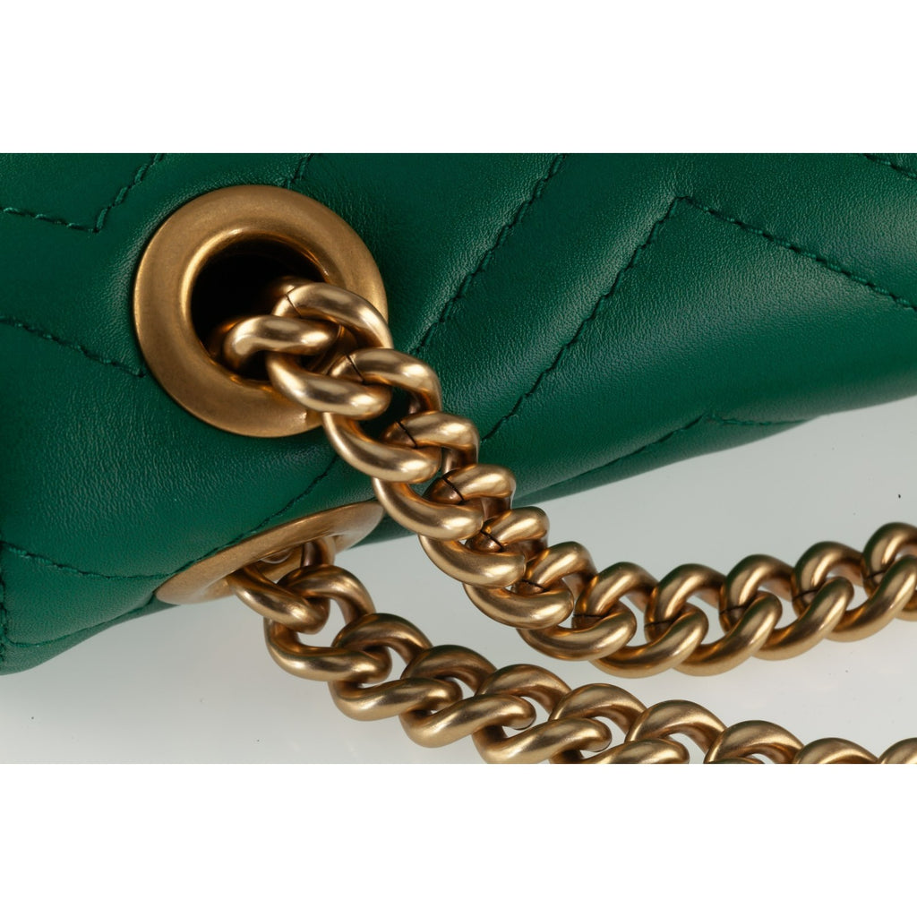 Gucci GG Medium Marmont Matelasse Green Leather Shoulder Bag Gold HW Dustbag