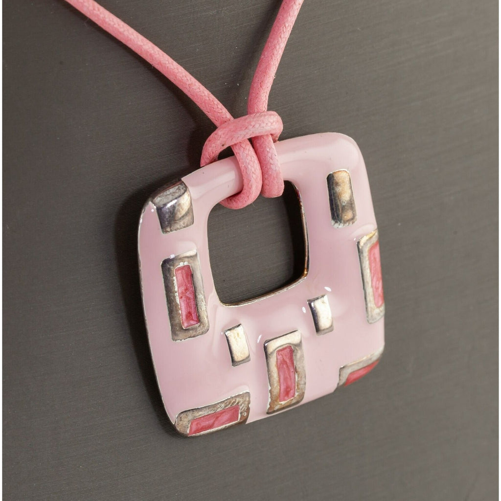 Gorgeous Pink Milor Italy Sterling Silver Enamel Pendant with 32" Pink Cord