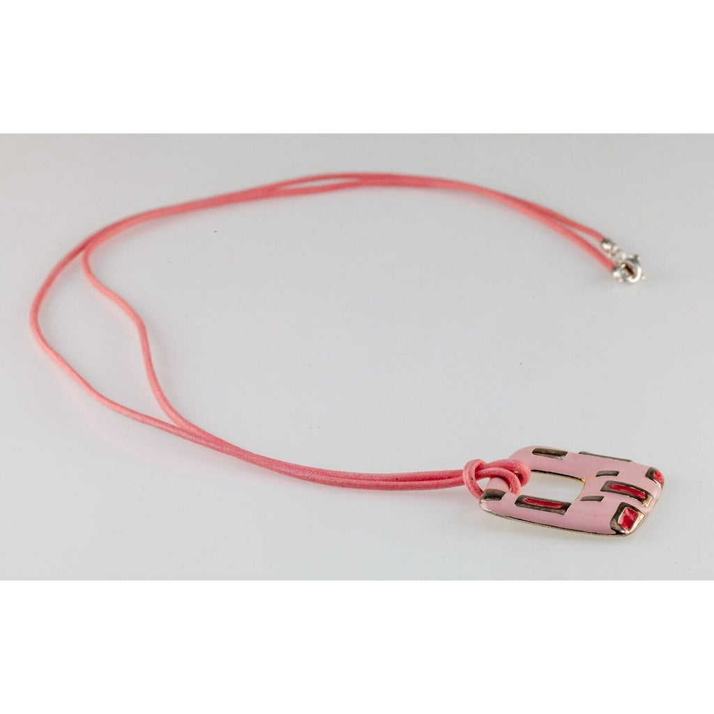 Gorgeous Pink Milor Italy Sterling Silver Enamel Pendant with 32" Pink Cord