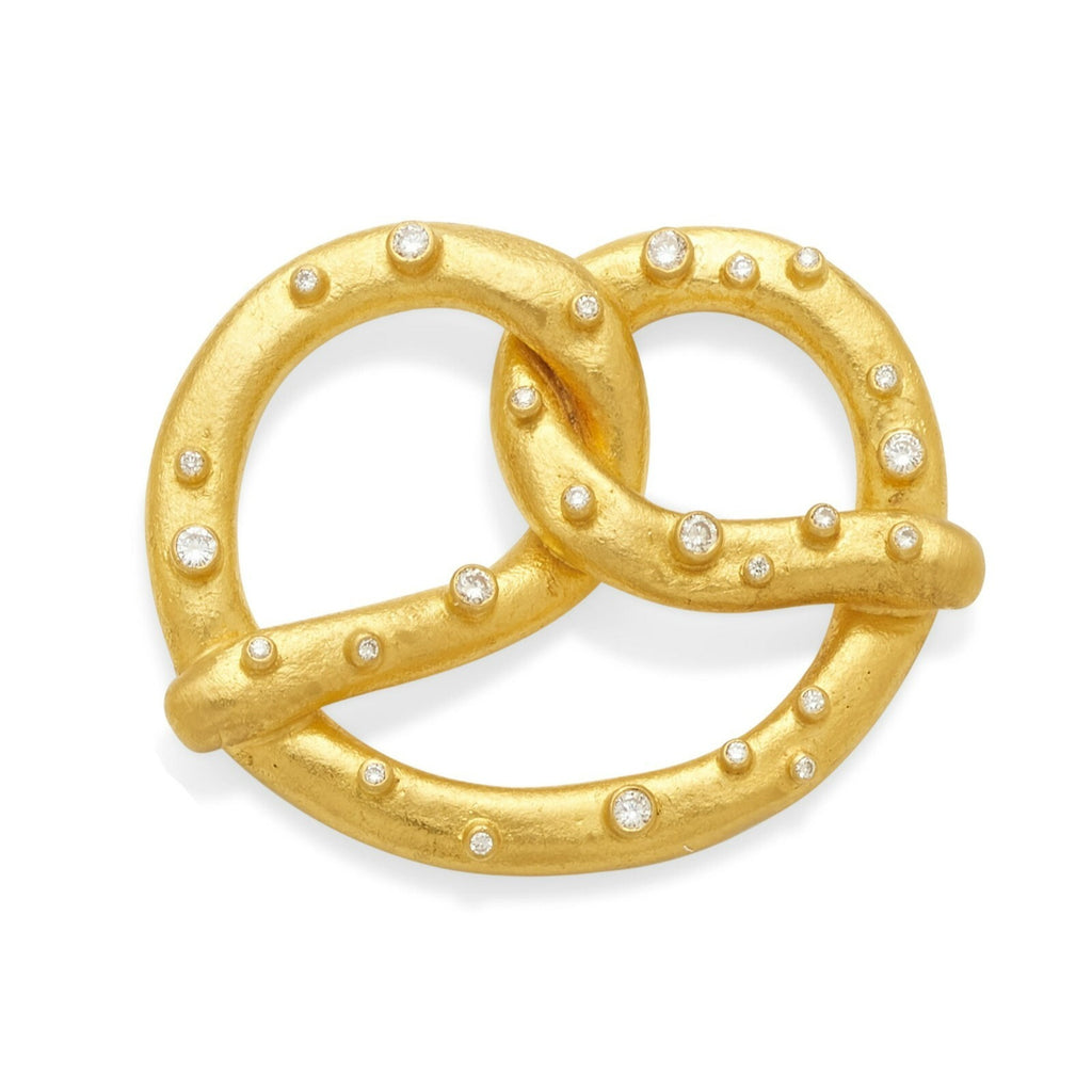 Yossi Harari 24k Yellow Gold "Salted" Diamond Large Pretzel Pendant Carrie